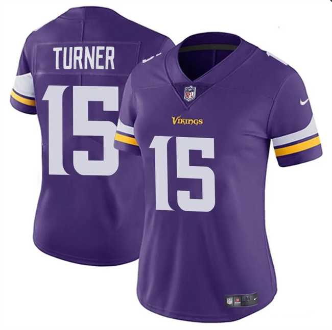 Womens Minnesota Vikings #15 Dallas Turner Purple 2024 Draft Vapor Stitched Jersey Dzhi